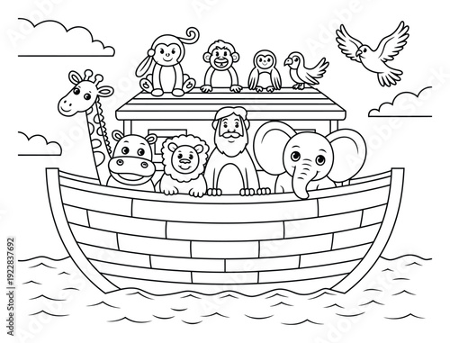 Noah's Ark Coloring Page with Animals and Noah