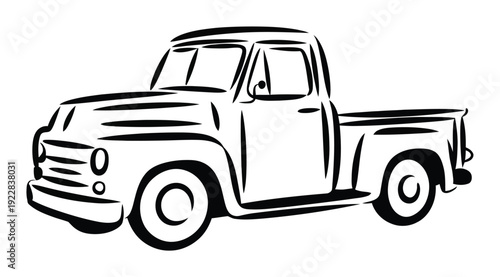 Stylized Black and White of a Vintage Pickup Truck