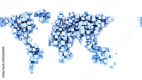 Blue 3D world map small blocks pattern 4k seamless loop	