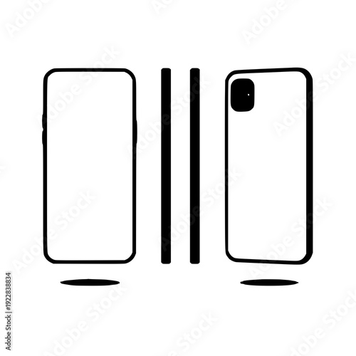 Black Modern Smartphone Mockup Set Front Back Side View Vector Illustration