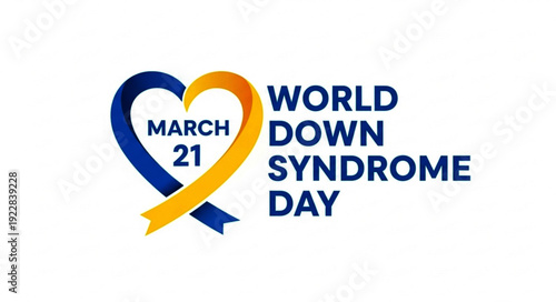 Heart Ribbon Design with March 21 Text for World Down Syndrome Day Awareness Promoting Inclusion, Equality and Global Support Campaign