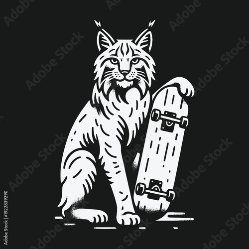 Lynx with Skateboard: A Cool Feline Ready to Ride.