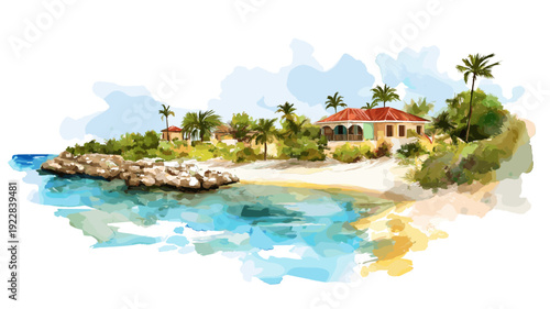 Bonaire Marine Park. Bonaire Marine Park hand drawn watercolor illustration