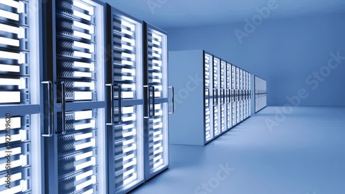 Modern Clean White Data Center Server Room 3D Animation