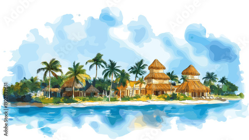 Riviera Maya. Riviera Maya hand drawn watercolor illustration