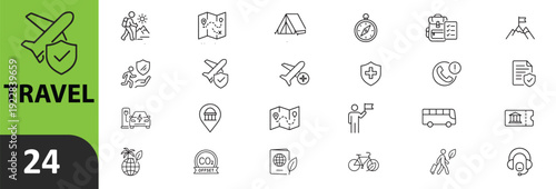 Travel icons and symbols for navigation and tourism
