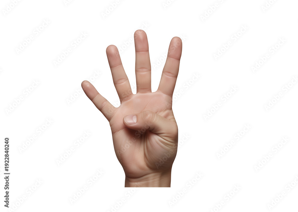 Naklejka premium Left Hand Palm Facing Camera Fingers Extended Isolated on Transparent Background Centered Frame