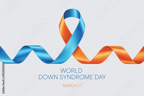Realistic Blue and Orange Silk Ribbon for World Down Syndrome Day Professional Healthcare Awareness and Medical Education Displays