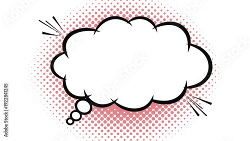 Blank comic-style speech bubble set against a soft pink halftone background with dynamic motion lines for creative text and dialogue placement.