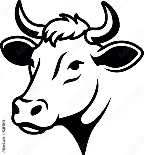 Cow Head Silhouette Vector Set Right-Facing Cattle Icon