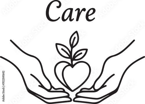 A fresh green apple leaf design forms a healthy heart icon held in organic hands, symbolizing an eco friendly diet and natural love through a clean vector illustration