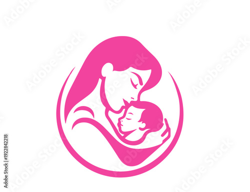 Stylized pink mother and child logo for maternity or childcare
