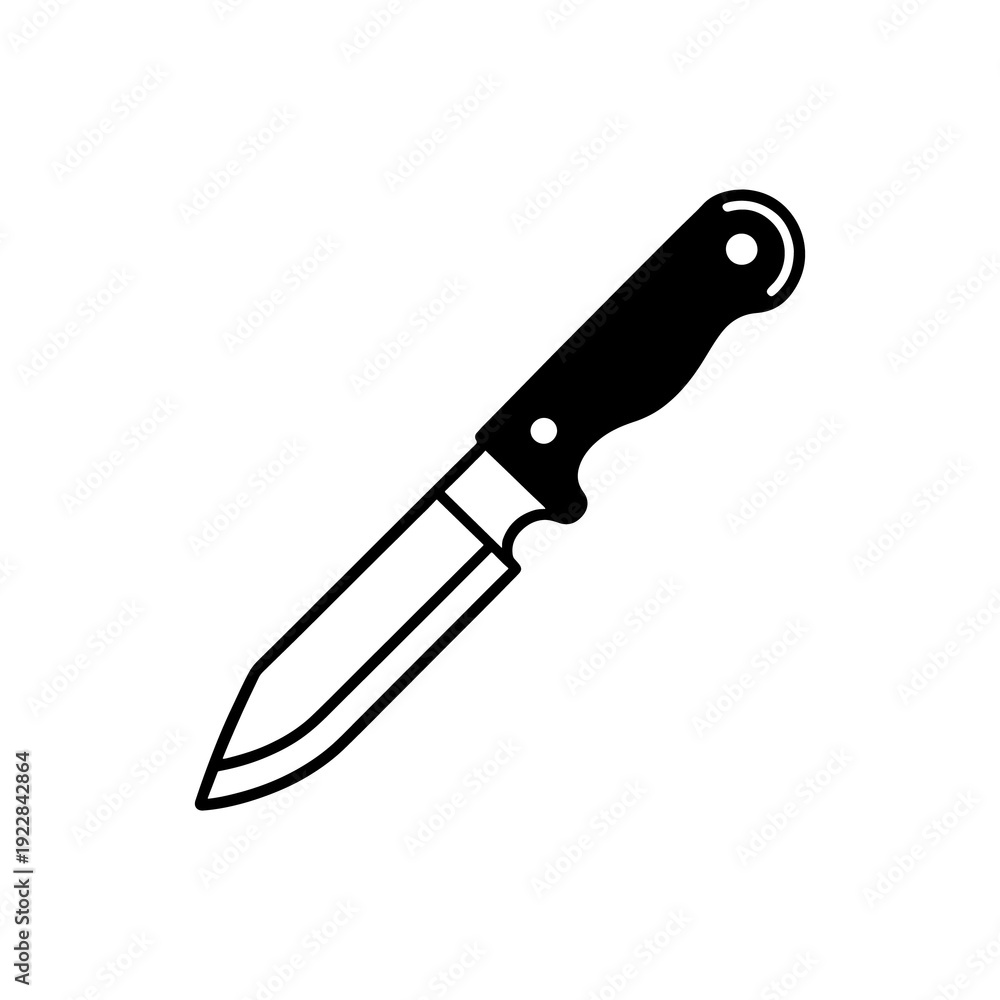 Fototapeta premium Black handle knife with silver blade isolated on white background