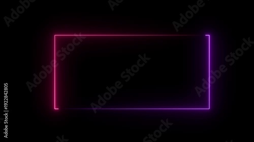 Abstract glowing nion red and pink collar rectangle . Seamless loop animation rectangle frame black background  4K video motion graphic. Animated borders frame glowing neon lights loop animation .