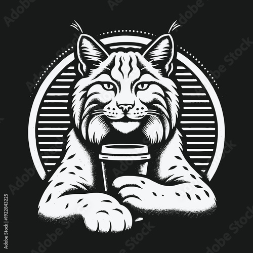 Lynx with Coffee Cup: A Bold and Focused Design.
