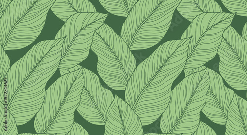 Seamless Green Tropical Leaf Pattern Background With Hand-Drawn Botanical Foliage