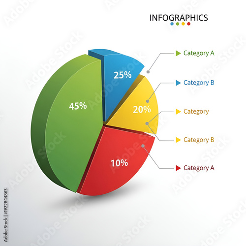 3D Exploded Pie Chart Infographic for Business Data Analysis