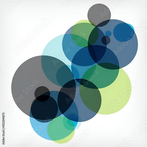 Abstract Overlapping Translucent Circles Background in Blue, Green, and Grey Tones