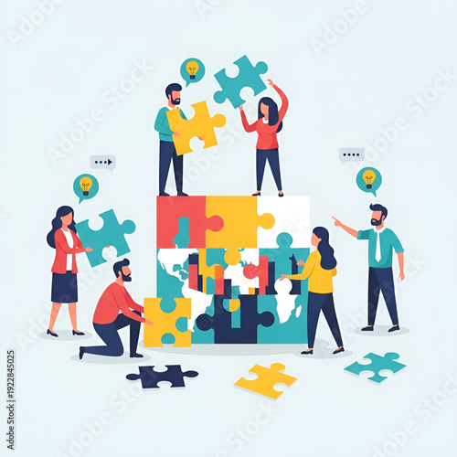 Global Business Team Working Together to Solve Puzzle