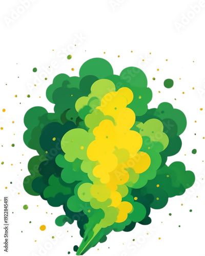 Explosão Abstrata de Cores: Uma ilustração chamativa exibe uma explosão dinâmica de verde e amarelo vibrantes, simbolizando crescimento, energia e renovação.