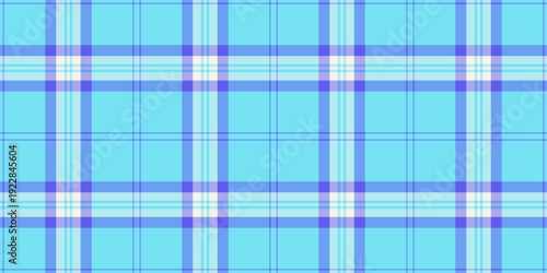 Top plaid fabric textile, foot check texture tartan. Finish pattern vector background seamless in light and cyan colors.