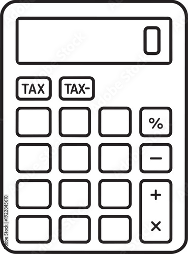 Simple minimalist outline vector icon of a digital calculator for financial accounting and business math calculation tasks