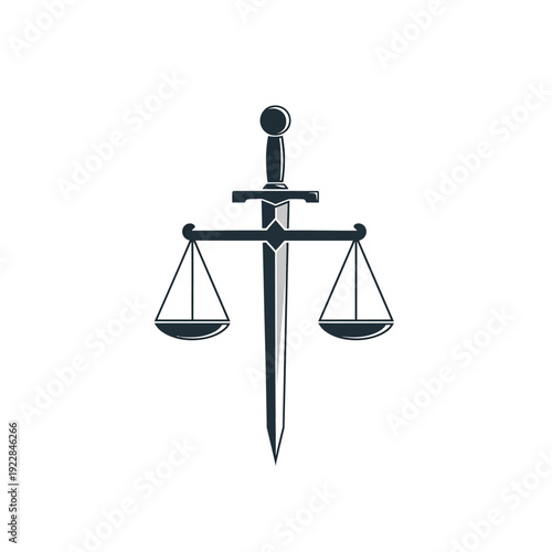 Classic Justice Scales with Sword Symbol on Isolated White Background, Legal Authority and Balance.