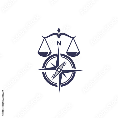 Justice Scales with Compass Icon, Legal Guidance and Ethical Direction Logo Concept on Isolated White Background