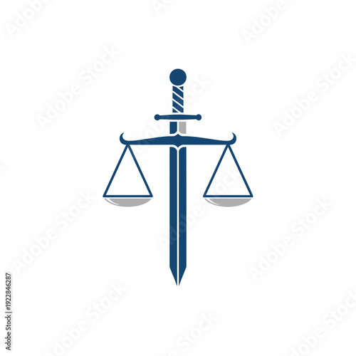 Sword and Scales of Justice Symbol, Law Firm Logo Concept for Legal Representation on Isolated White Background