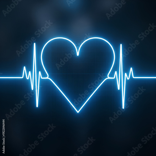 Glowing Heartbeat EKG Pulse with Heart Shape on Dark Background