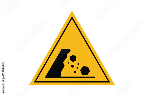 Cliff Edge Hazard Warning Sign Vector – Falling Danger, Rockslide Risk and Unstable Coastal Zone Safety Symbol Illustration