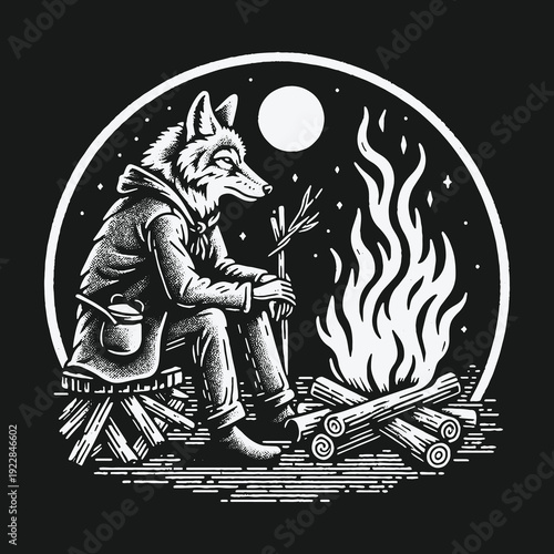 Coyote by Campfire: A Night of Solitude and Reflection.