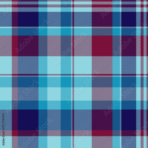 Scotland texture check background, idea pattern tartan seamless. Decorating vector plaid textile fabric in cyan and indigo colors.