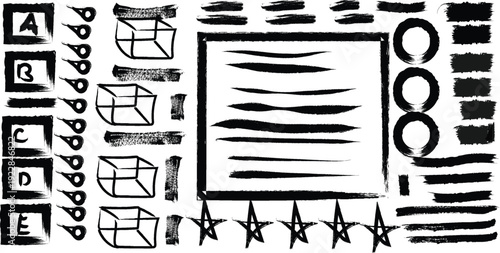 A collection of various shapes and symbols in black and white