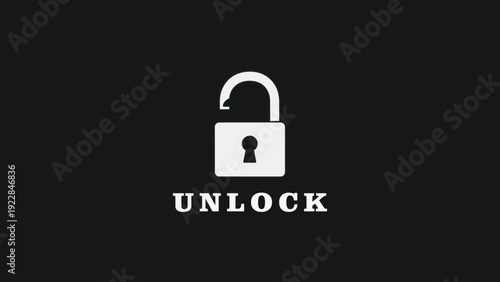 Unlock Padlock Icon on Black Background for Digital Security and Access