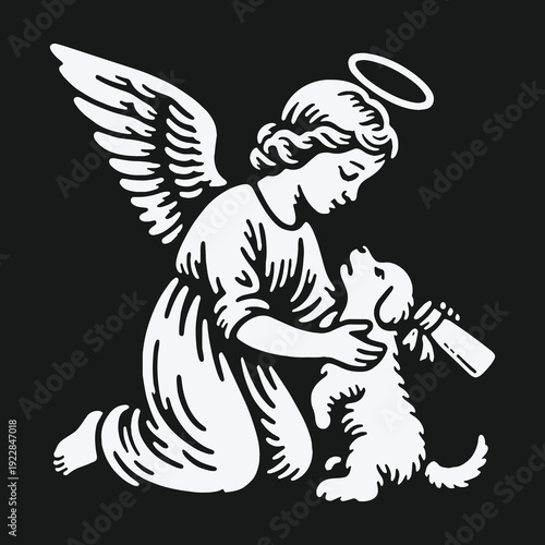 Angel and Puppy: A Heartwarming Illustration of Love and Care.