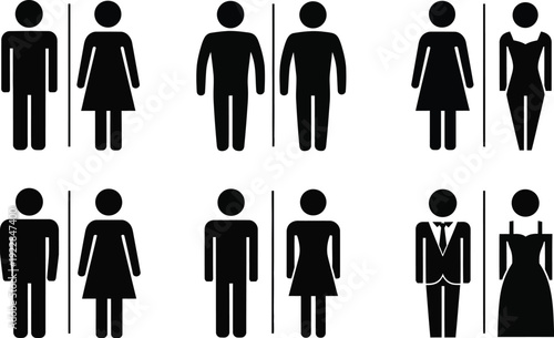restroom toilet icons set. male female couple bathroom pictogram silhouettes vector