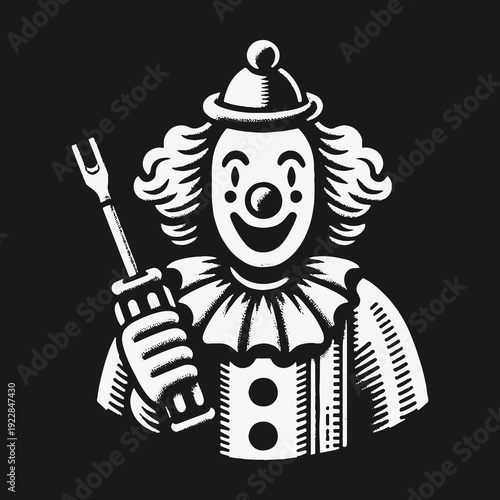 Clown with a Fork: A Darkly Humorous Illustration.