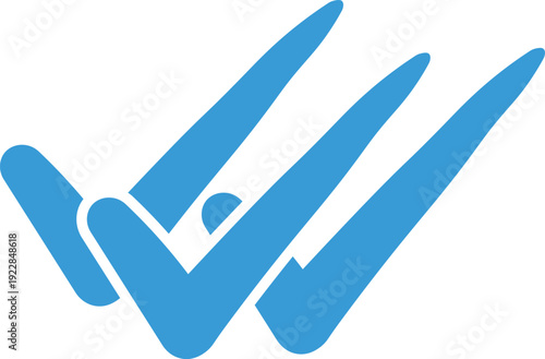 Triple checkmark blue icon vector for message delivery verification isolated on transparent background