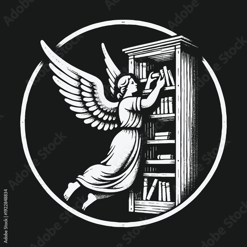 Angel of Knowledge: A Winged Figure Reaching for Books.