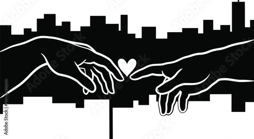 Negative Space Heart Between Hands – Off-White Minimal Line Art Vector on Black Background
