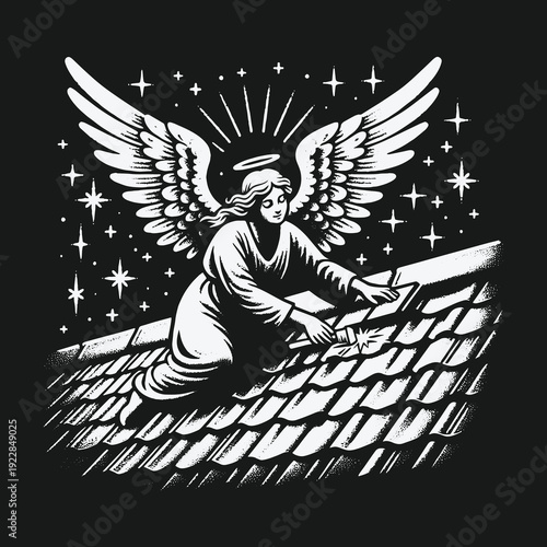 Angel on a Roof: A Celestial Roofers Nightly Task.