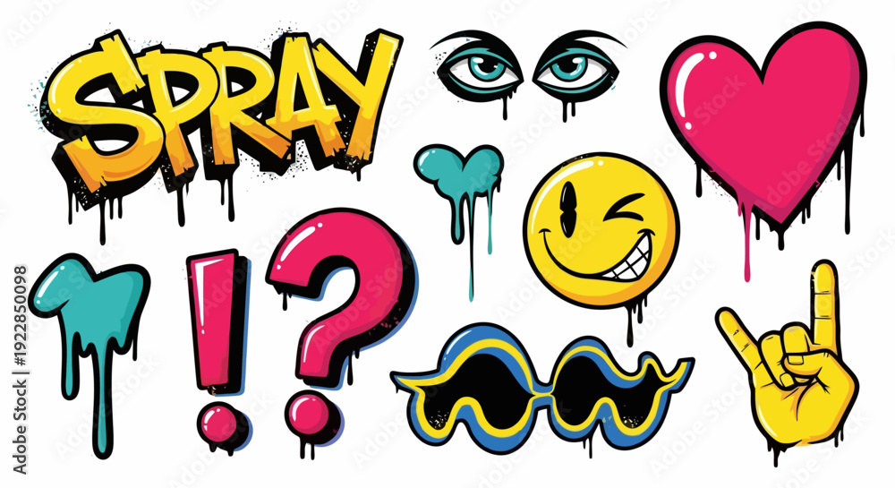 Fototapeta premium Graffiti Art Elements Collection with Spray Paint Style.