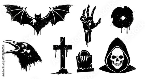 Collection of Spooky Halloween Icons and Symbols.