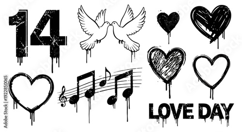 Valentines Day Drip Art Elements Collection.