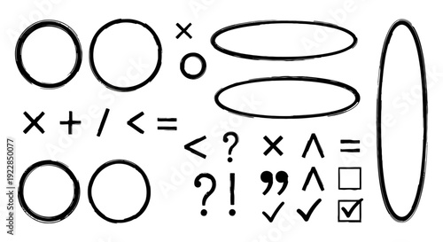 Collection of Hand Drawn Mathematical and Punctuation Symbols.