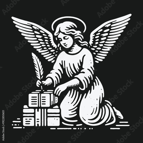 Angel Scribing: A Serene Moment of Divine Inspiration and Creation.