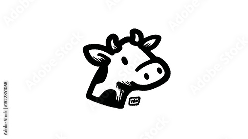 Black and White Spotted Cartoon Cow Head Vector Drawing. Cute Farm Animal Mascot Character Icon for Dairy or Agriculture Designs