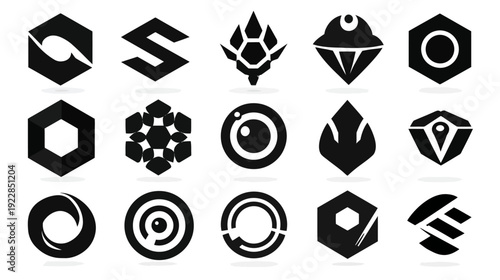 Collection of Diverse Abstract Geometric Shapes and Modern Minimalist Icons for Graphic Design Elements and Branding Concepts