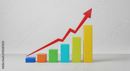 Free Download Bar Chart Growth Concept Shows Increase with a Red Arrow Indicates Progress and Development on White Background Business Success Graph - GFXLoad